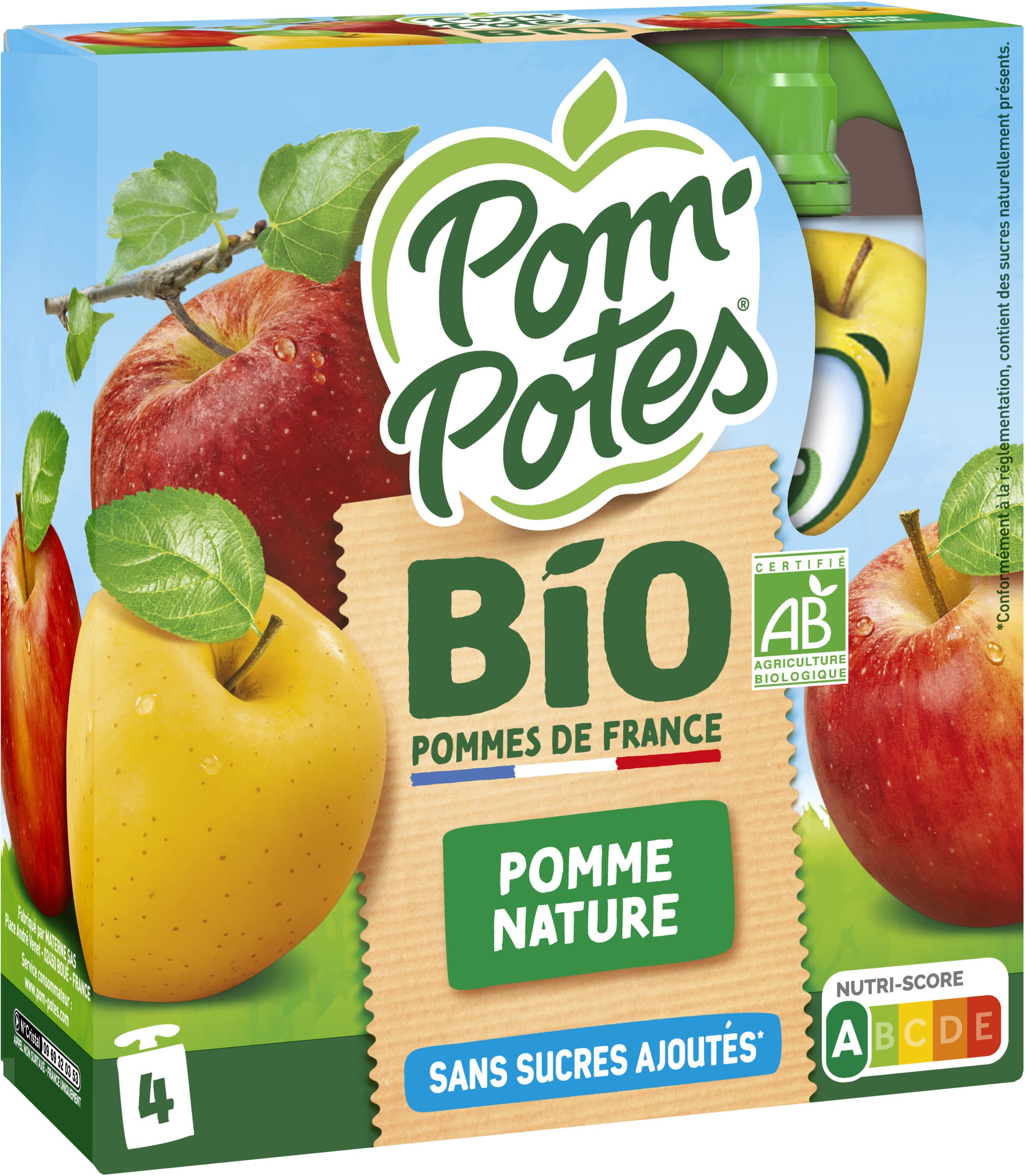 Bio+ POM'POTES Compotes Gourdes BIO Pomme Nature 4x90g packshot