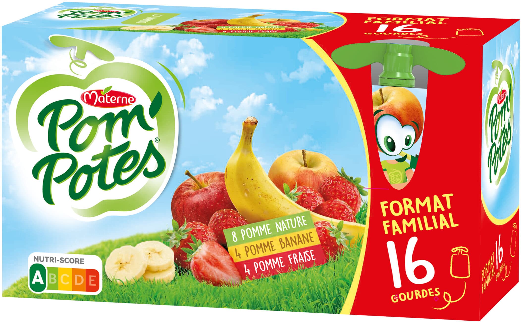 Classique POM'POTES Compotes Pomme, P. Ban, P. Frs 16x90g Format Familial packshot