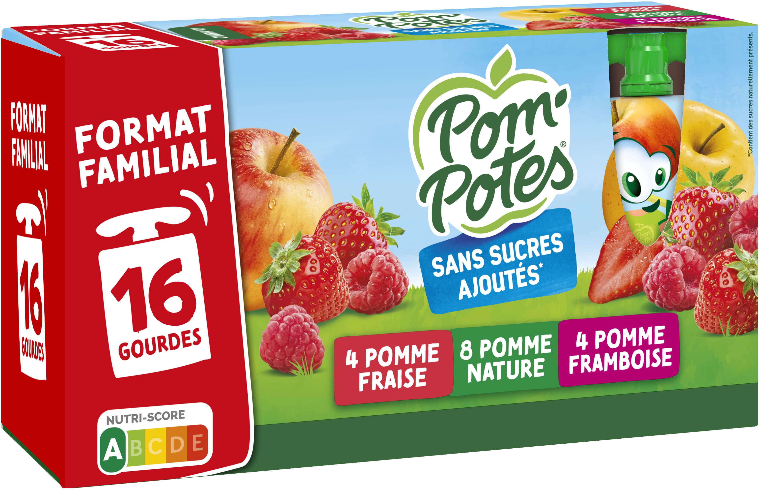 POM'POTES POM'POTES Compotes Pomme, P. Frs, P. Framb 16x90g Format Familial packshot