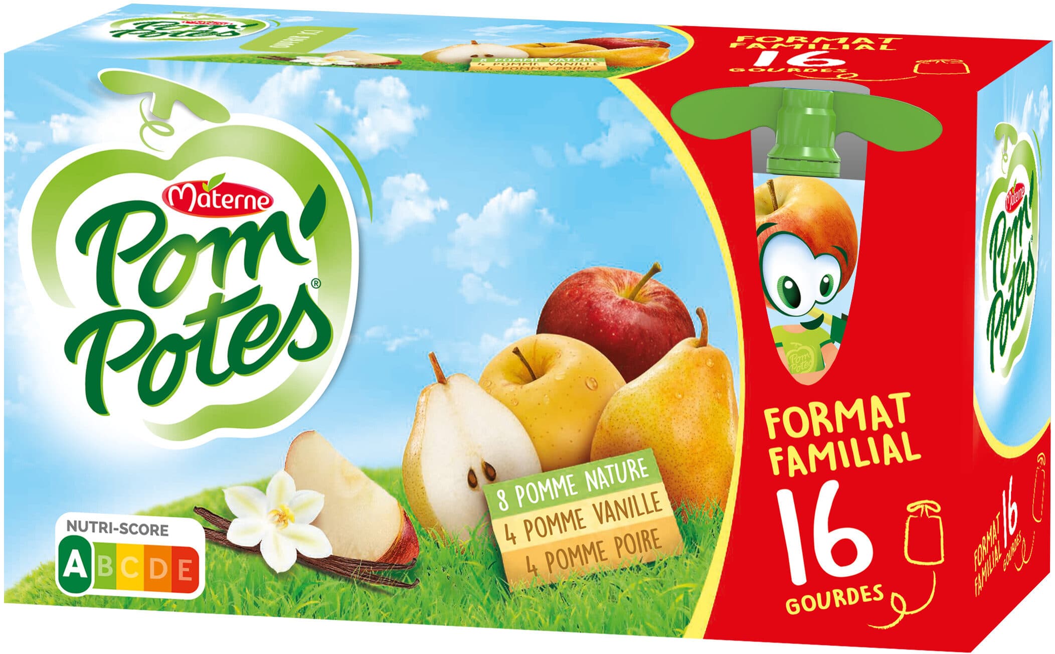 Materne POM'POTES Compotes Pomme, P. Poire, P. Van 16x90g Format Familial packshot