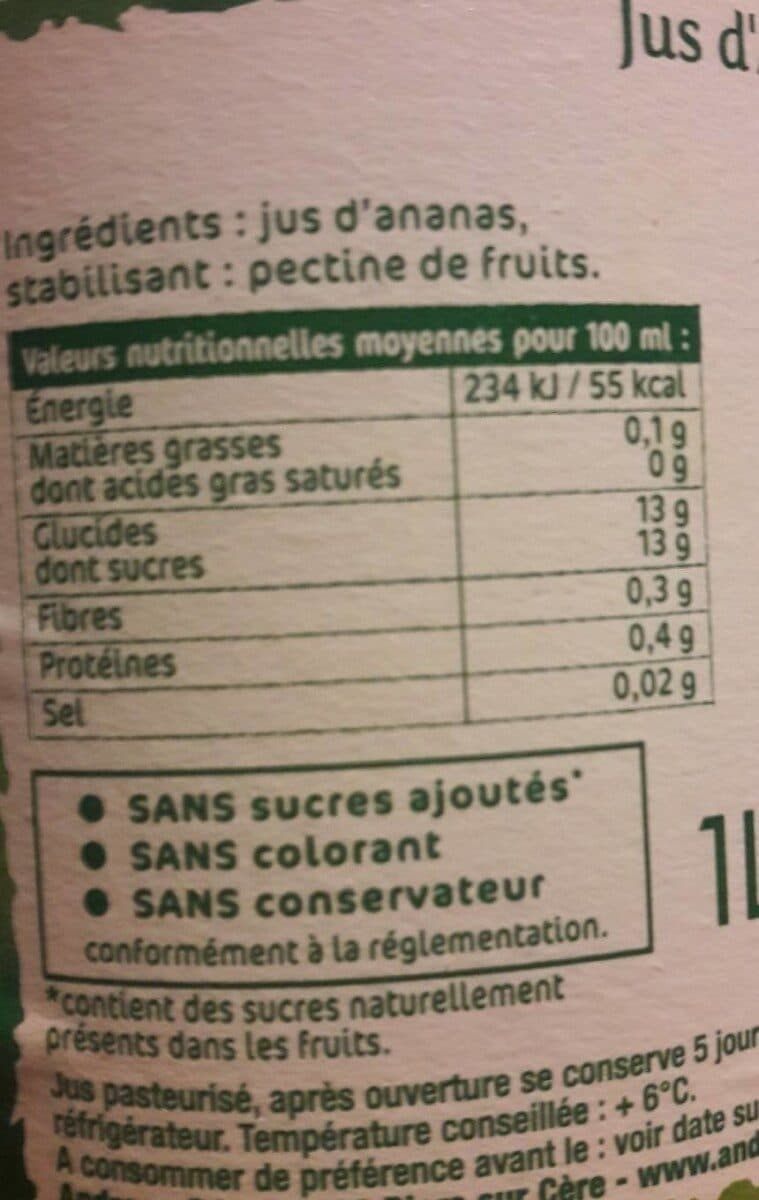 Open Food Facts Jus d'ananas pressé packshot
