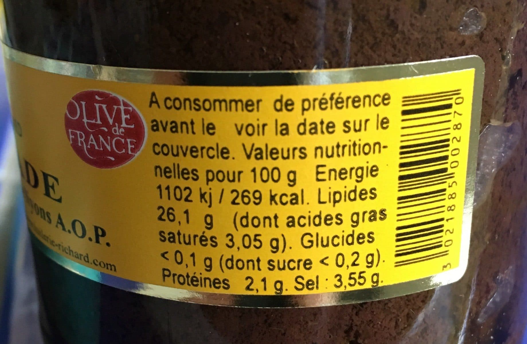 Huilerie Richard Tapenade à base d'olives noires de Nyons packshot