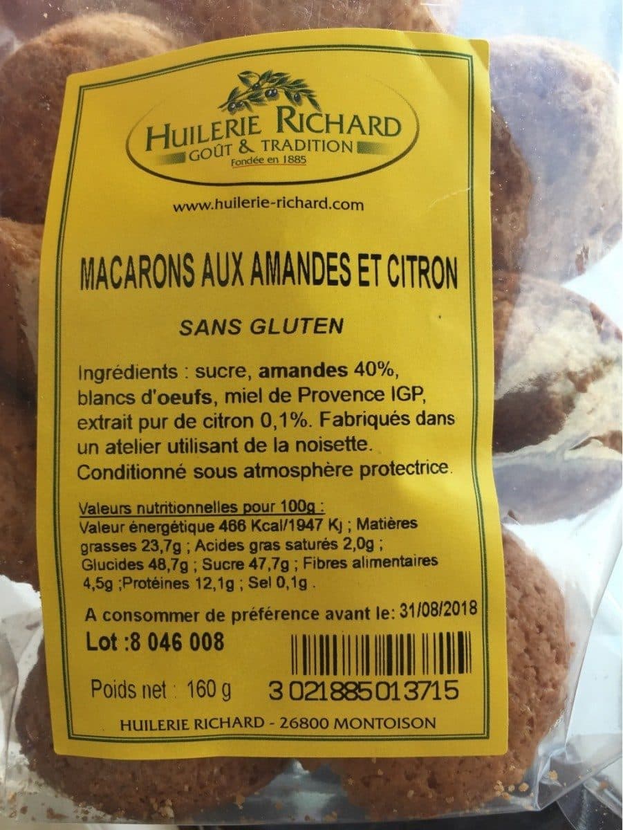 Huilerie Richard Macarons aux amandes et citron packshot