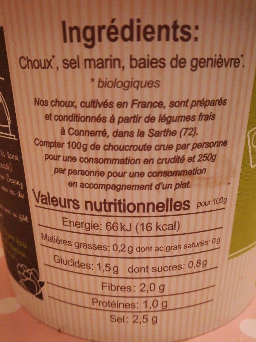 Open Food Facts Choucroute Crue 1KG. packshot