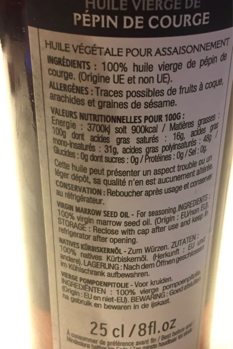 Open Food Facts Huile de pépin de courge 100% vierge packshot