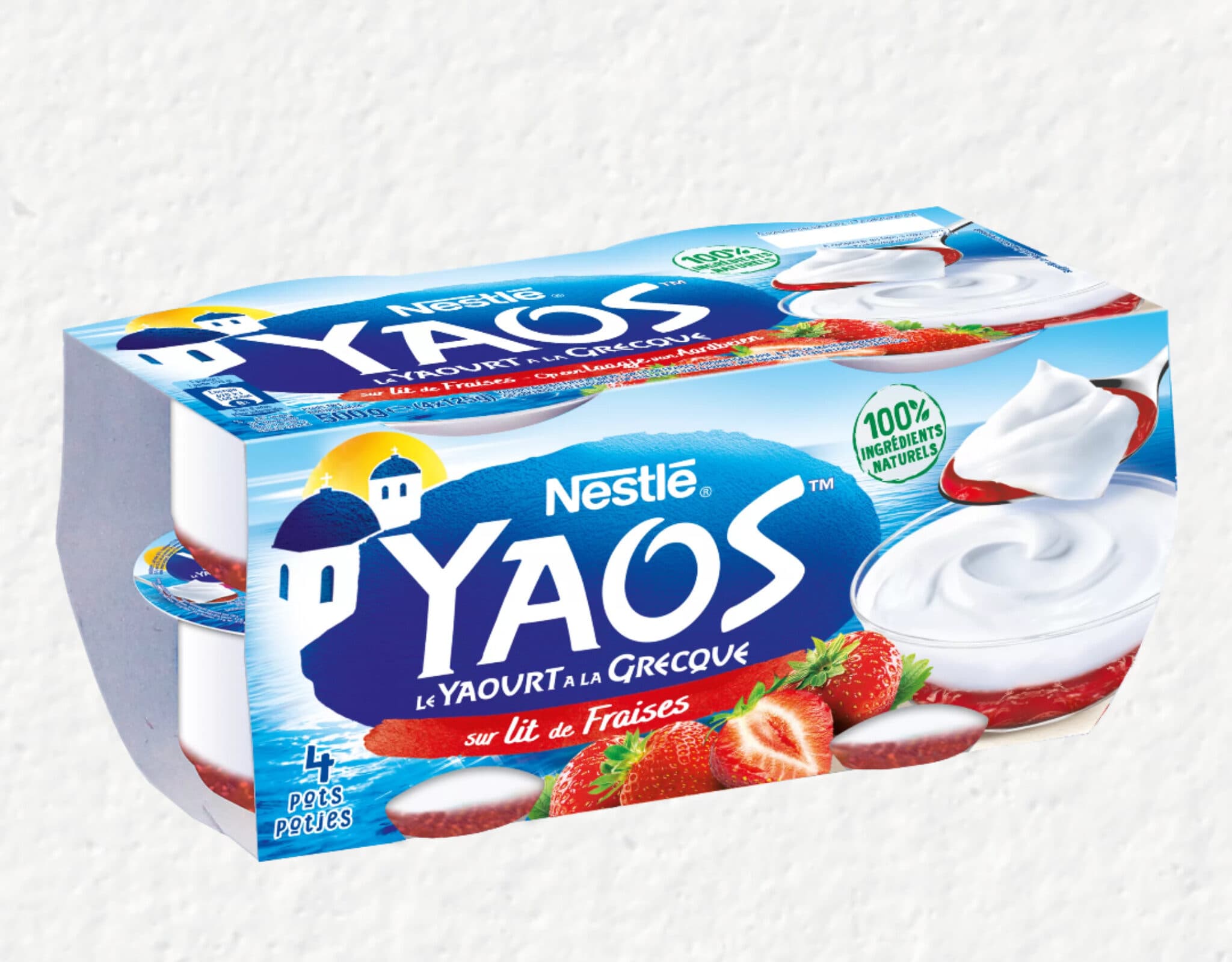 Nestlé Yaos yaourt à la grecque sur lit de fraises packshot