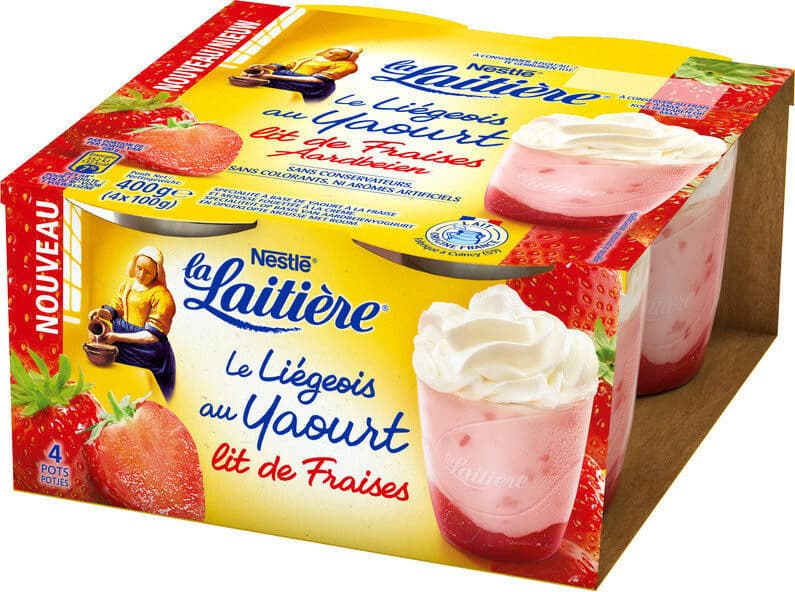 Nestlé La Laitière yaourt liégeois à la fraise packshot