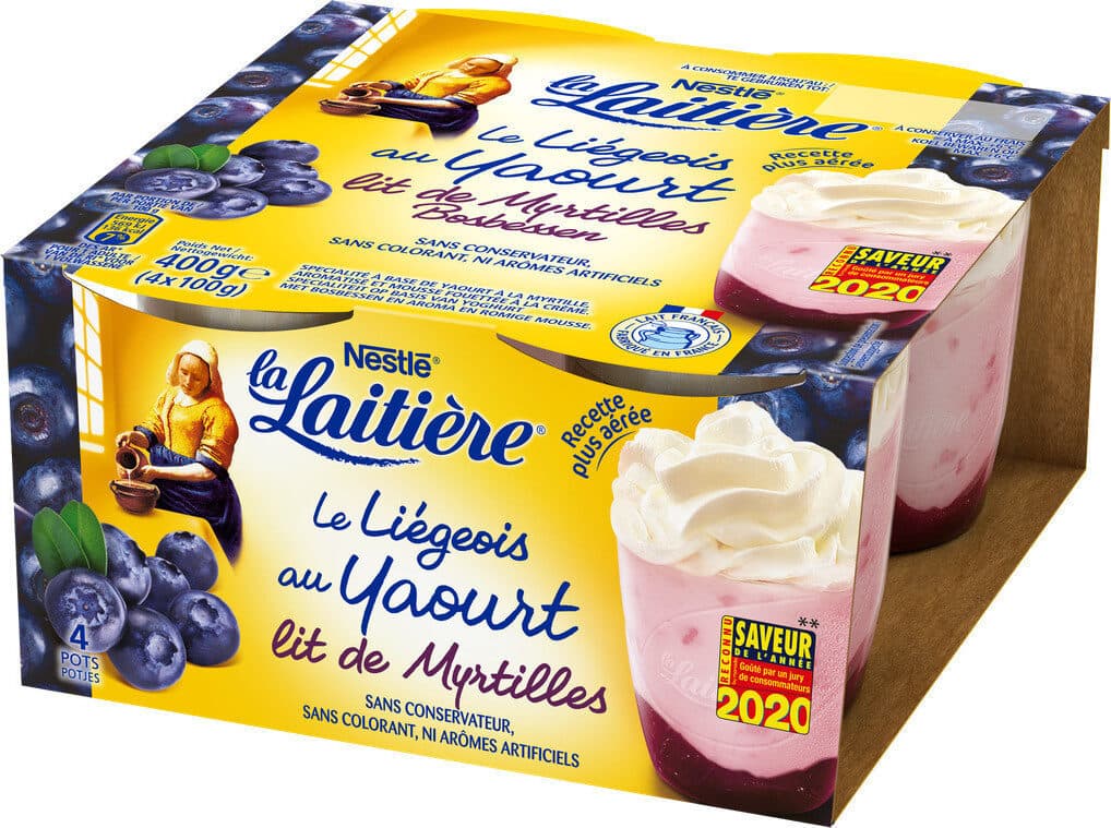 Nestlé La Laitière Yaourt liégeois à la myrtille packshot