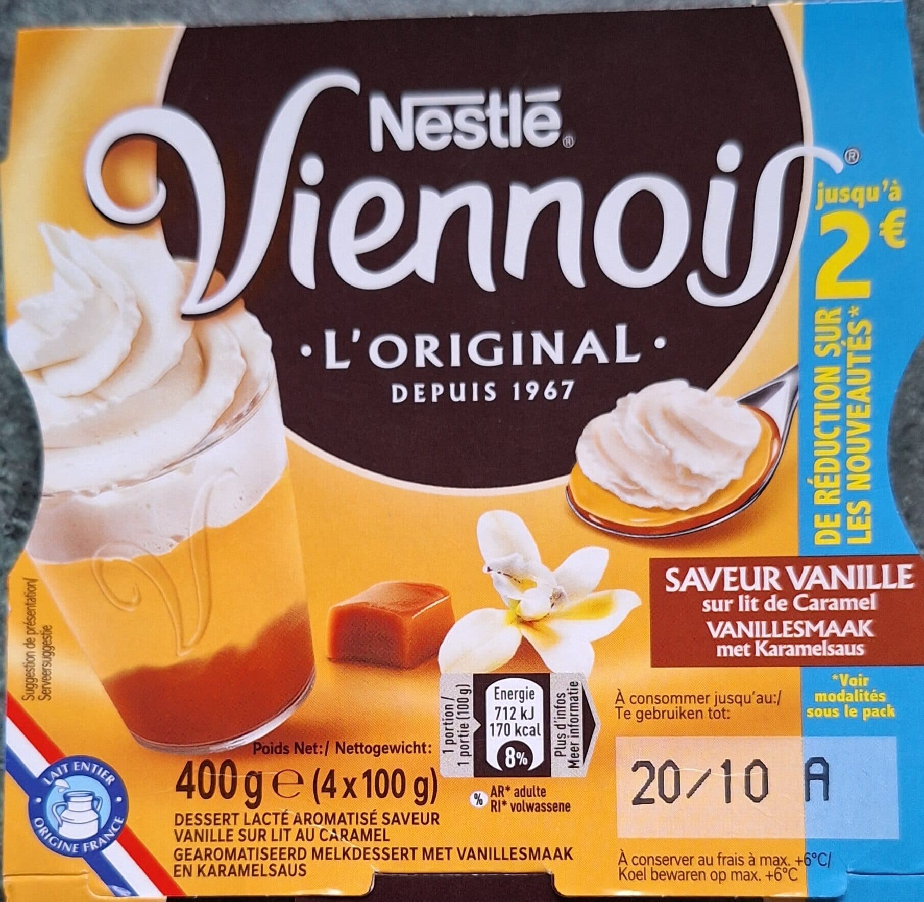 Nestlé Viennois l'original saveur vanille sur lit caramel 4 x 100g packshot