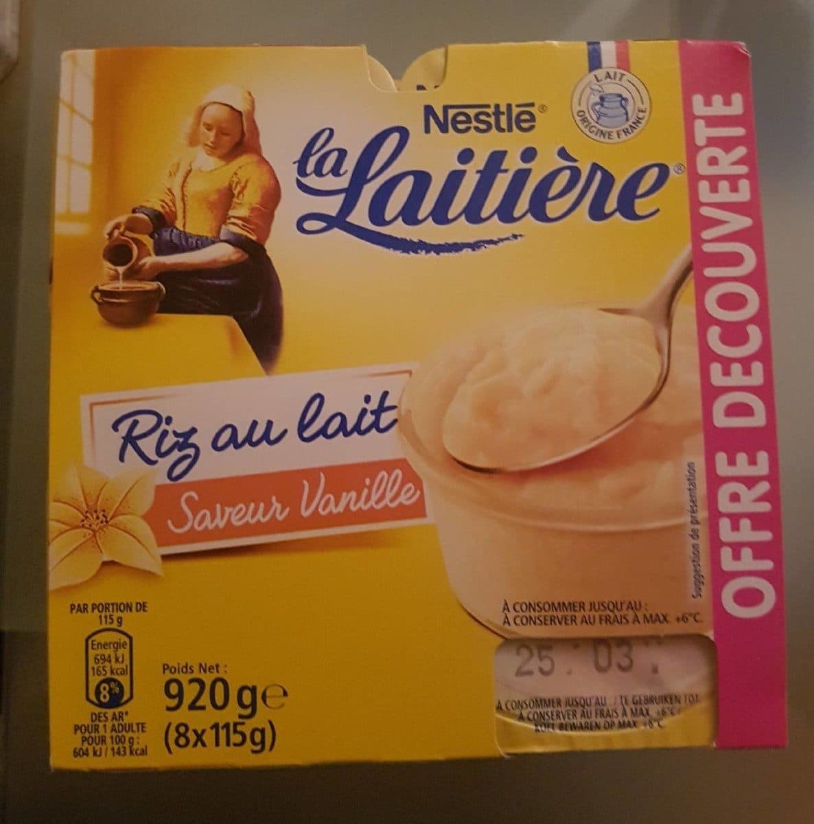 Nestlé Riz au lait vanille La Laitière 8x115g offre découverte packshot