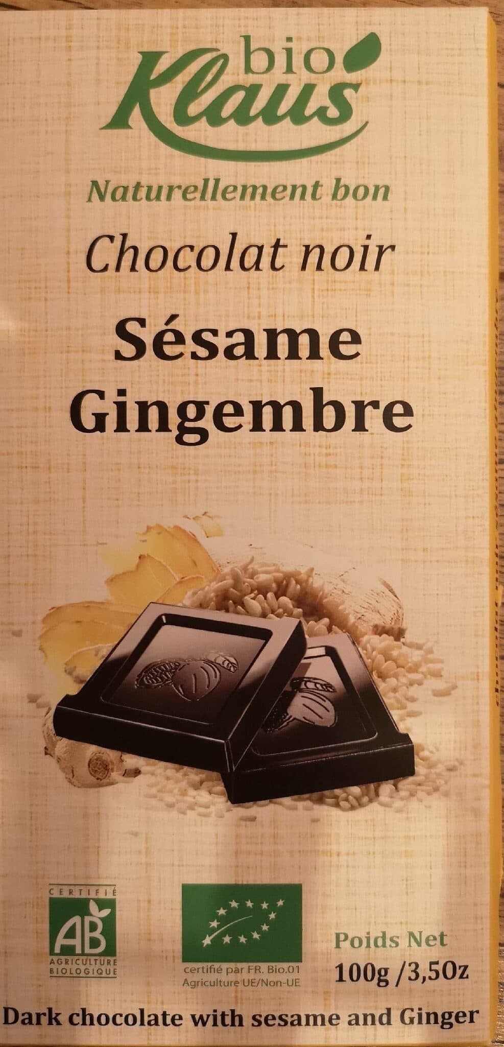 Klaus Chocolat noir 60% sésame gingembre packshot