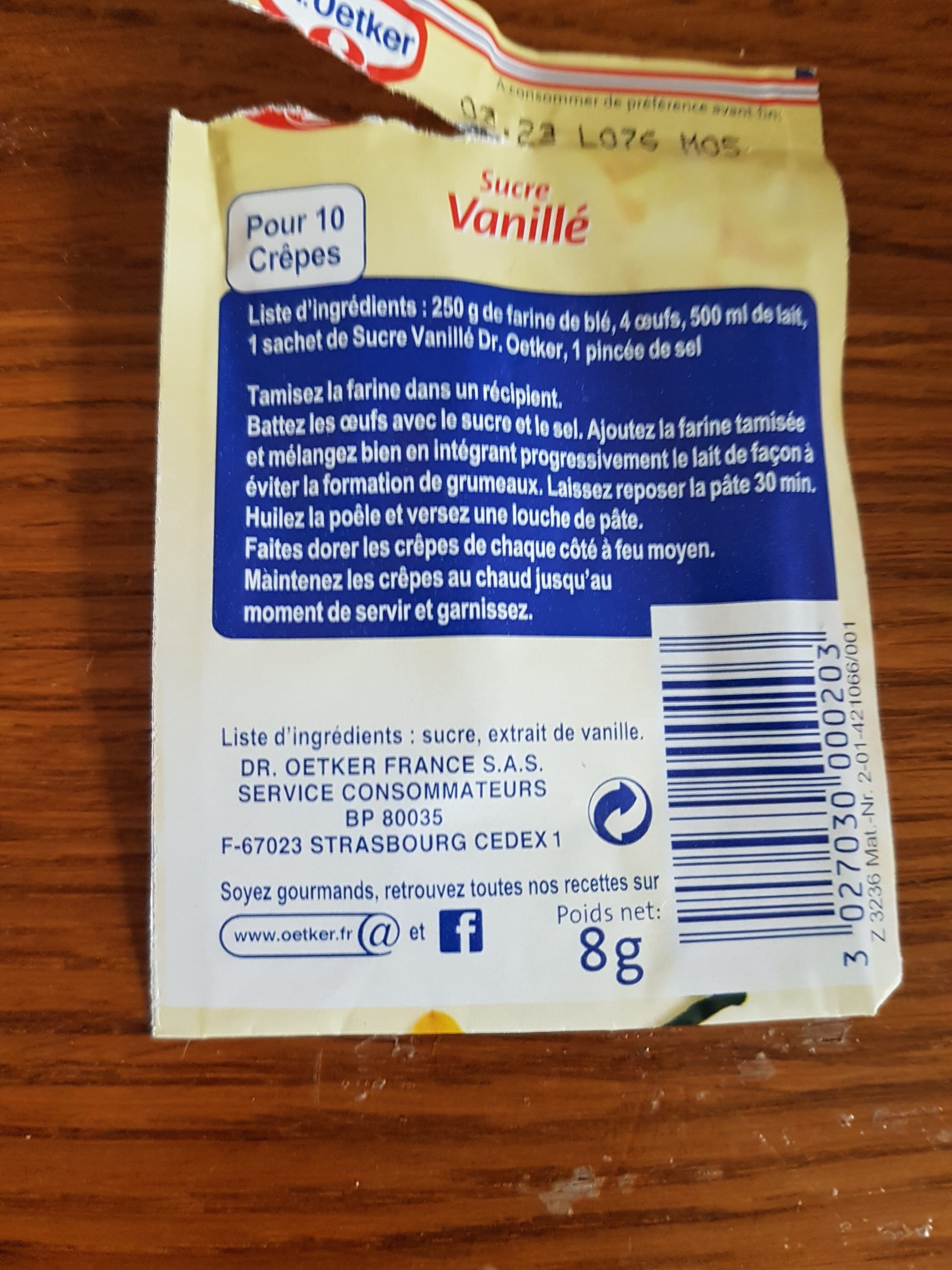 Dr. Oetker sucre vanillé packshot