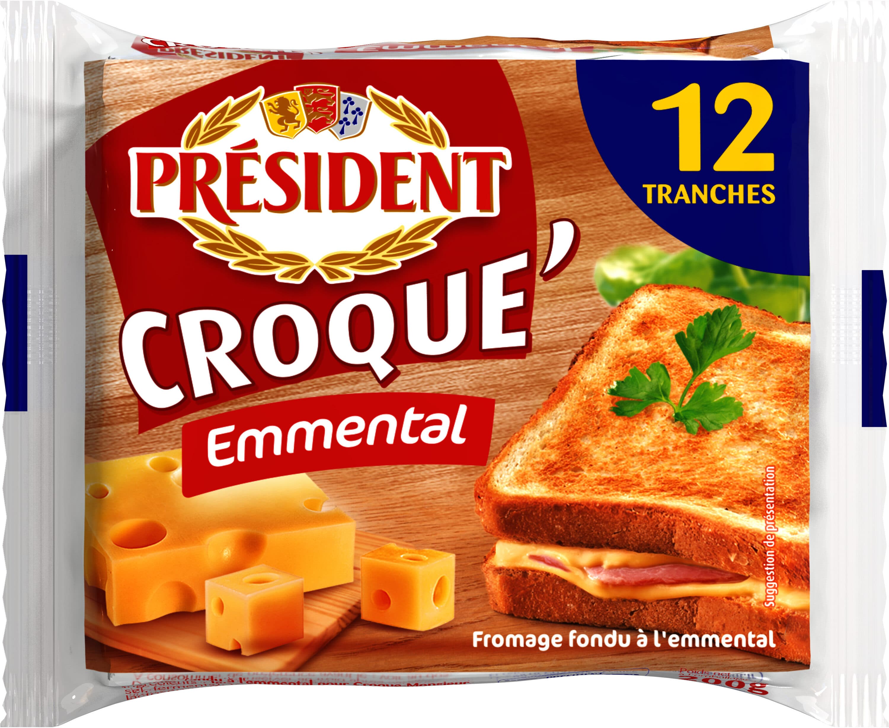 PRESIDENT PRESIDENT CROQUE EMMENTAL 12 TRANCHES 200g packshot