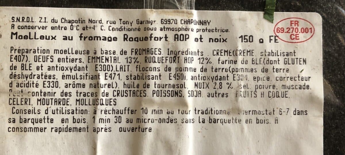 Open Food Facts Moelleux au fromage roquefort aop et noix packshot