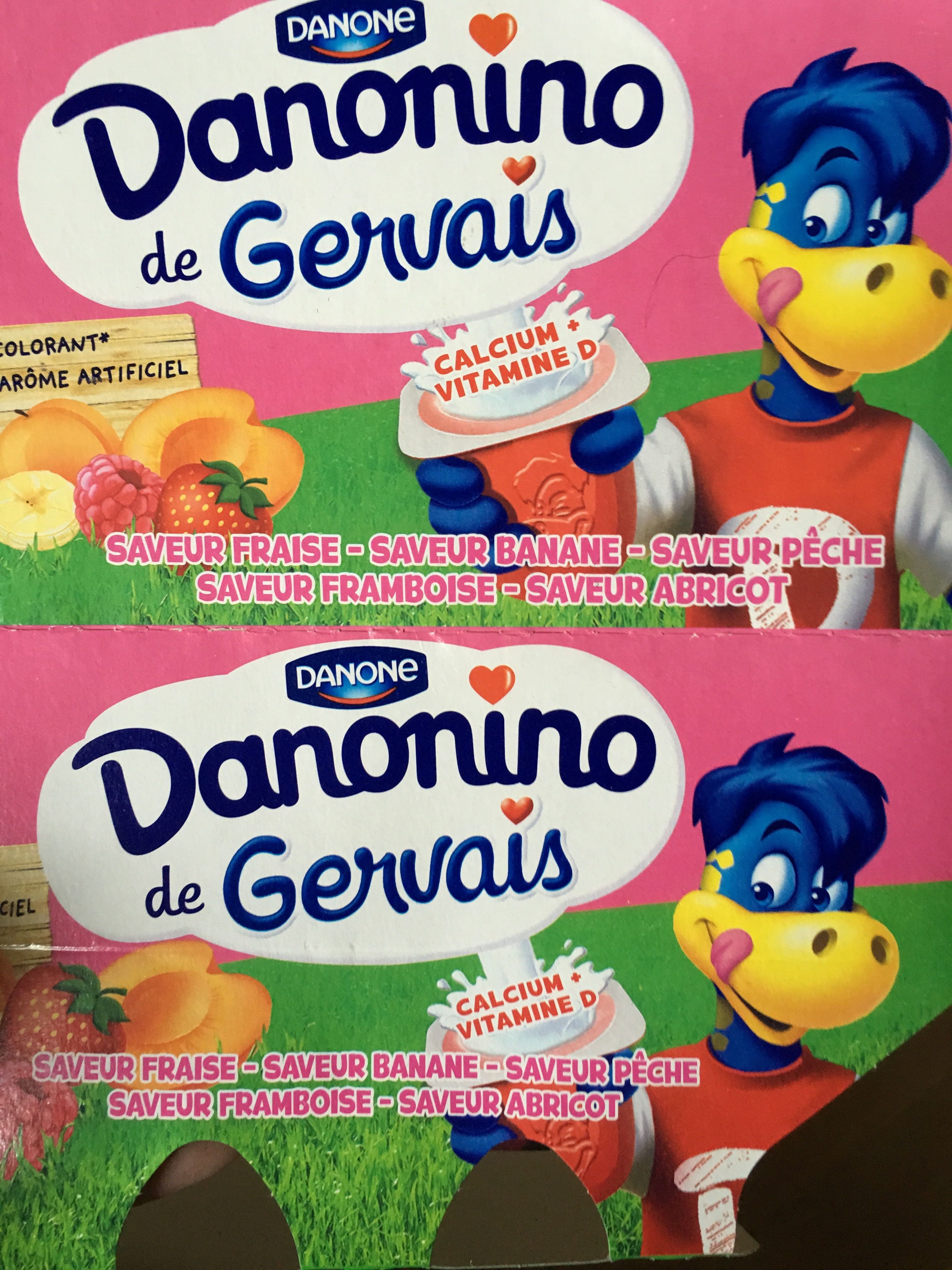 Danone Danonino de Gervais saveur Fraise, Banane, Pêche, Framboise, Abricot packshot