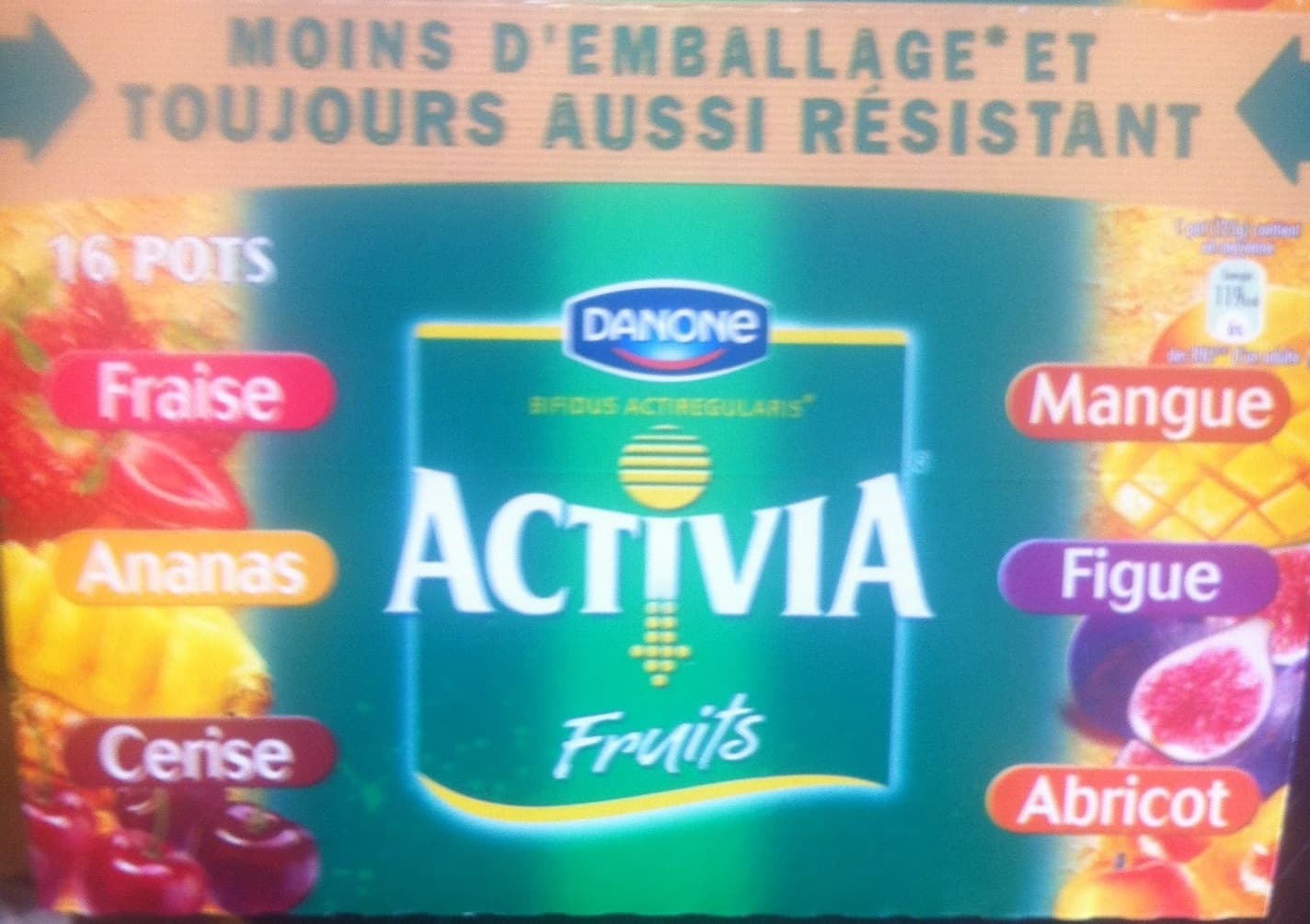 Activia Activia Fruits (Fraise, Ananas, Cerise, Mangue, Figue, Abricot) 16 Pots packshot