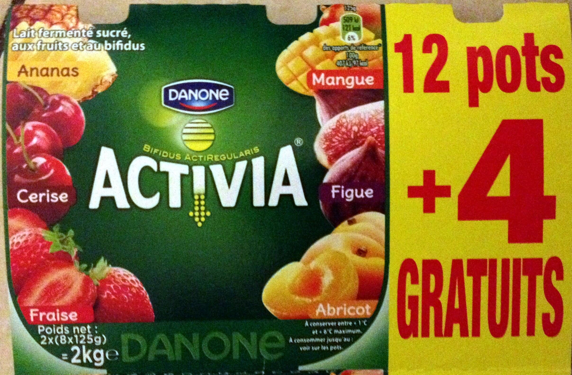 Activia Activia (Ananas, Cerise, Fraise, Mangue, Figue, Abricot) 12 Pots + 4 Gratuits packshot