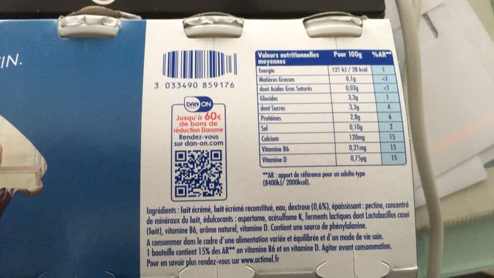 Actimel Actimel + 0% packshot