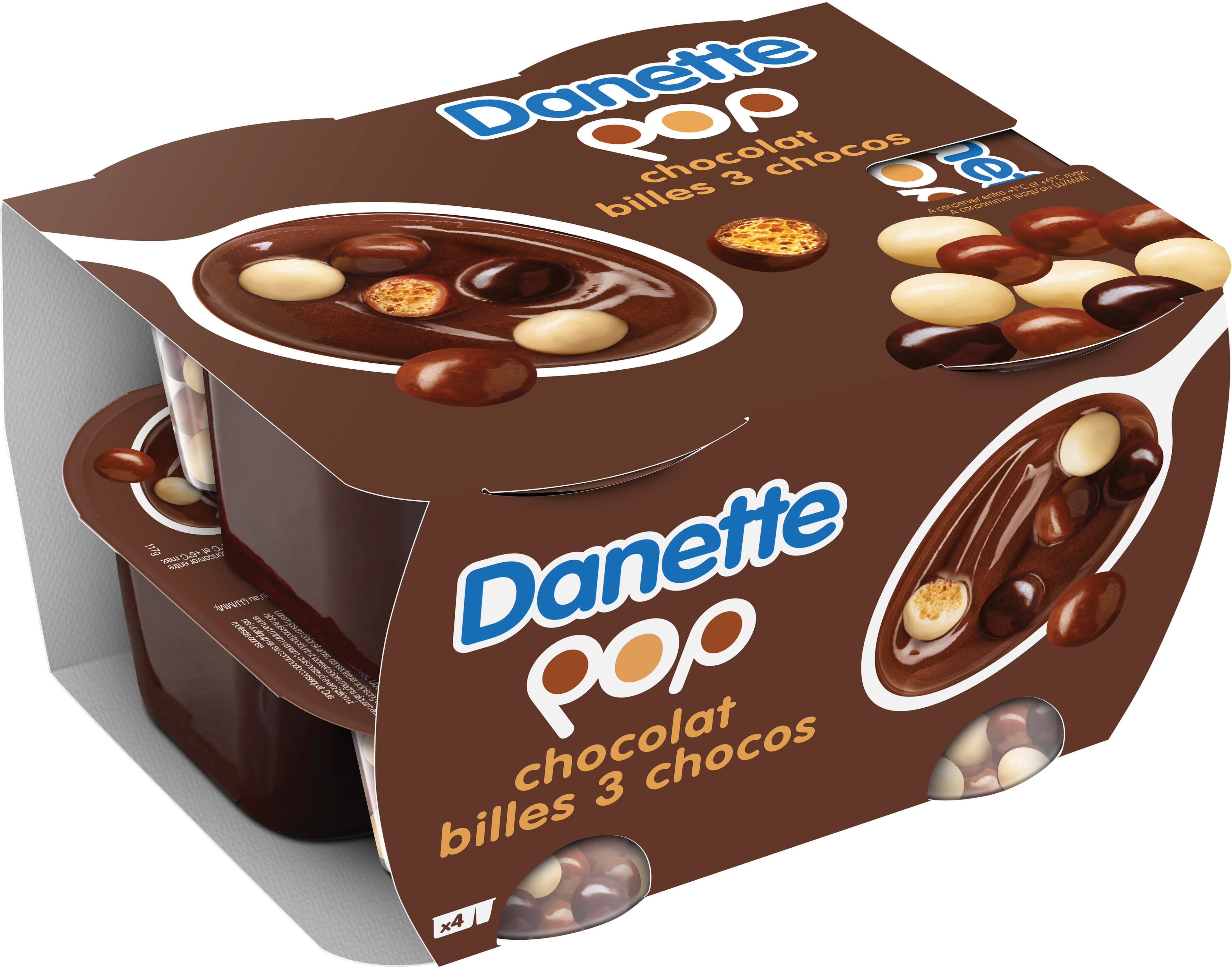Danette Danette pop chocolat et billes soufflees 117 g x 4 packshot