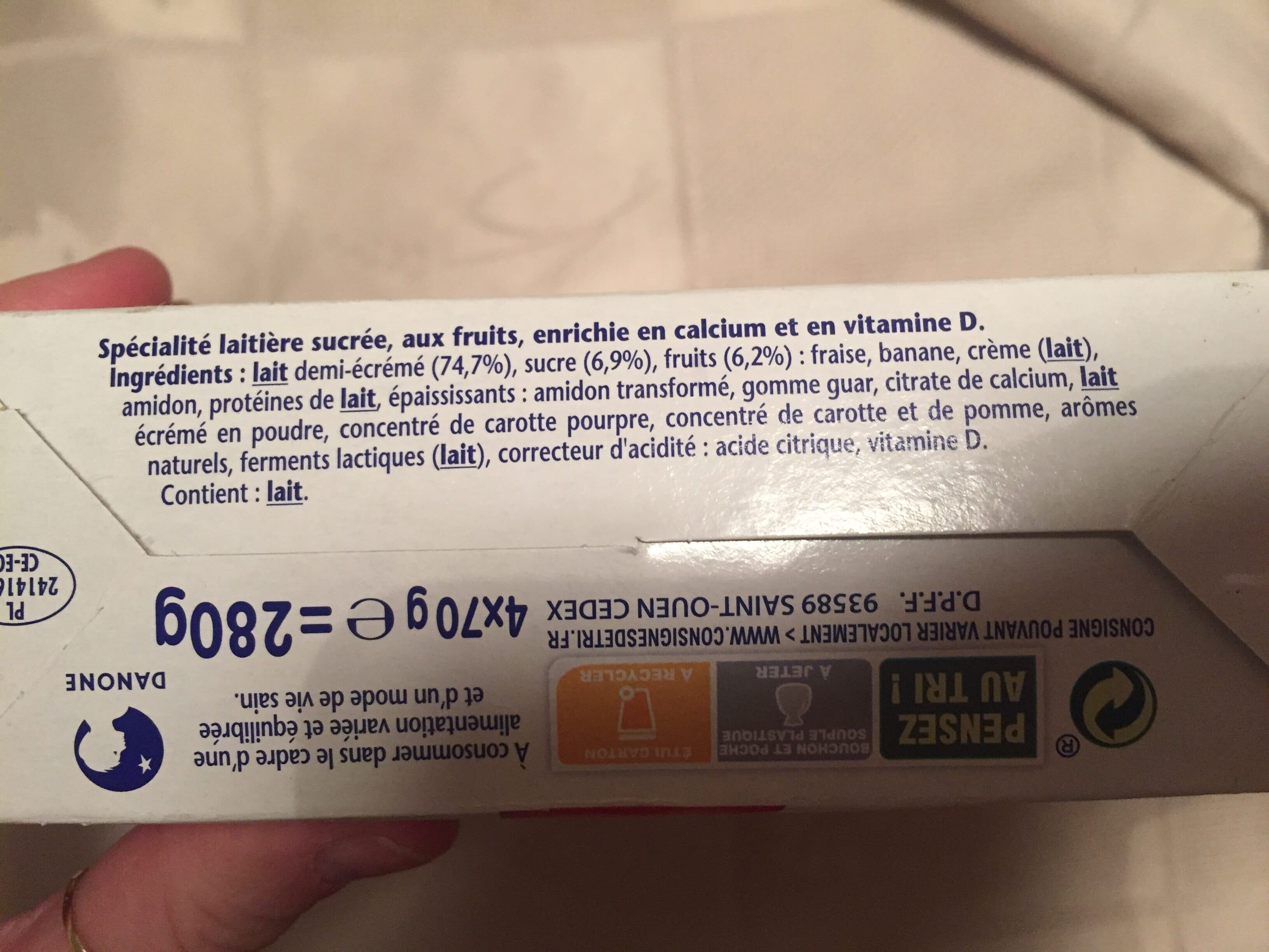 Danone Danonino gourde fraise banane 70 g x 4 packshot