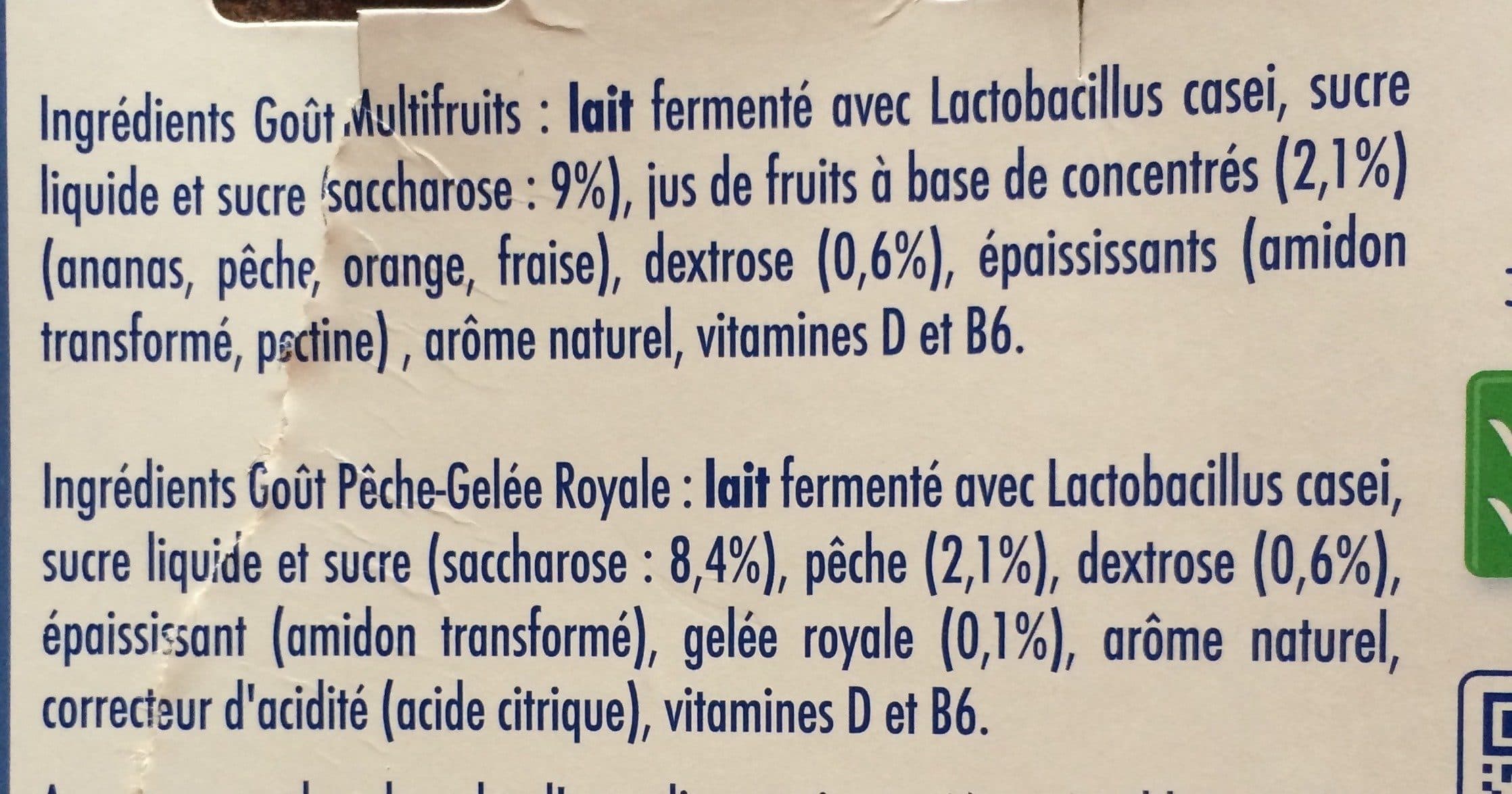 Actimel Actimel aro goût multifruits et pêche-gelee royale 100 g x 12 packshot