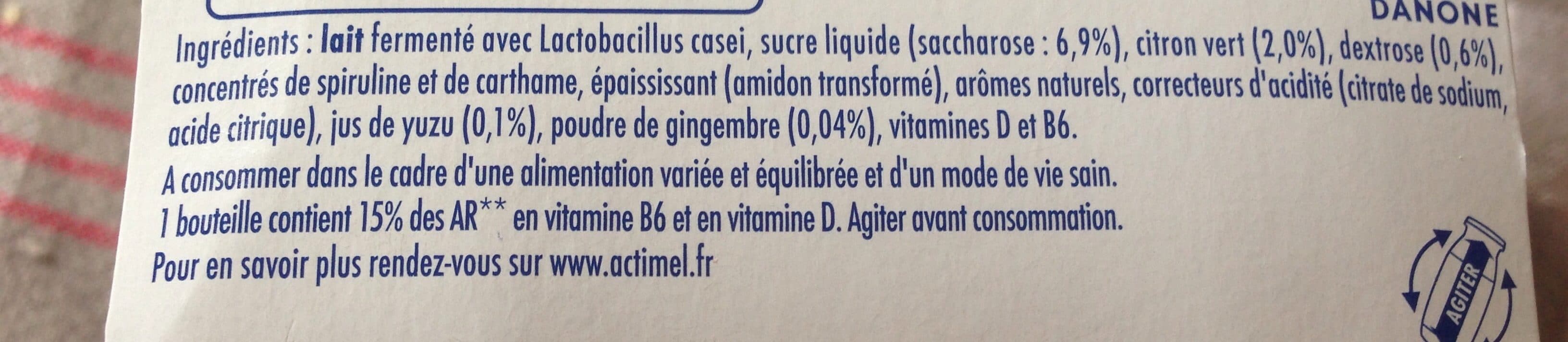 Actimel Cocktail Fraîcheur goût Citron vert Yuzu Gingembre packshot