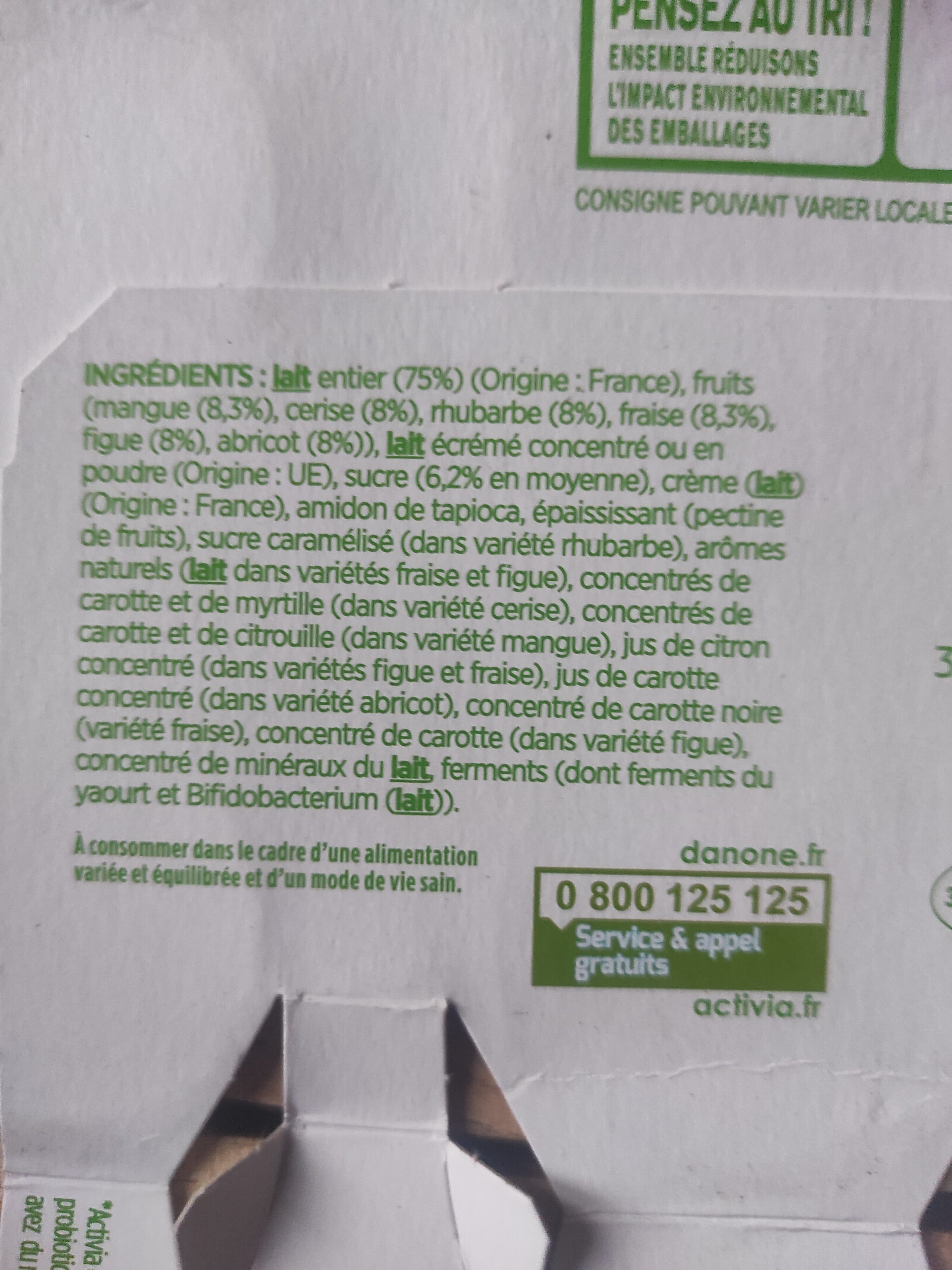 Activia Activia bifidus fruits panache 125 g x 16 (abricot mangue rhubarbe fraise cerise figue) packshot