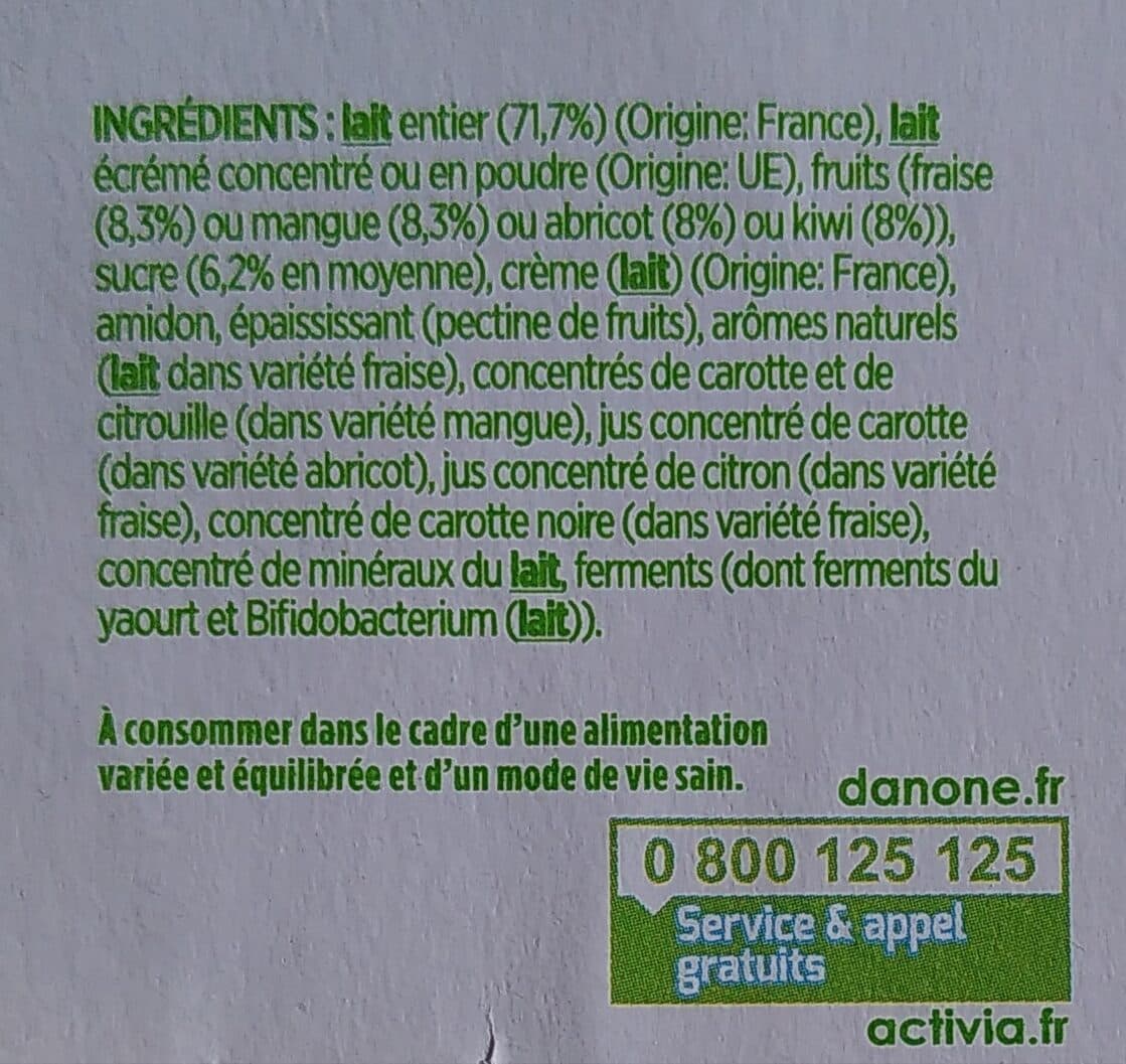 Activia Activia fruits 125 g x 8 abricot - fraise - mangue - kiwi packshot