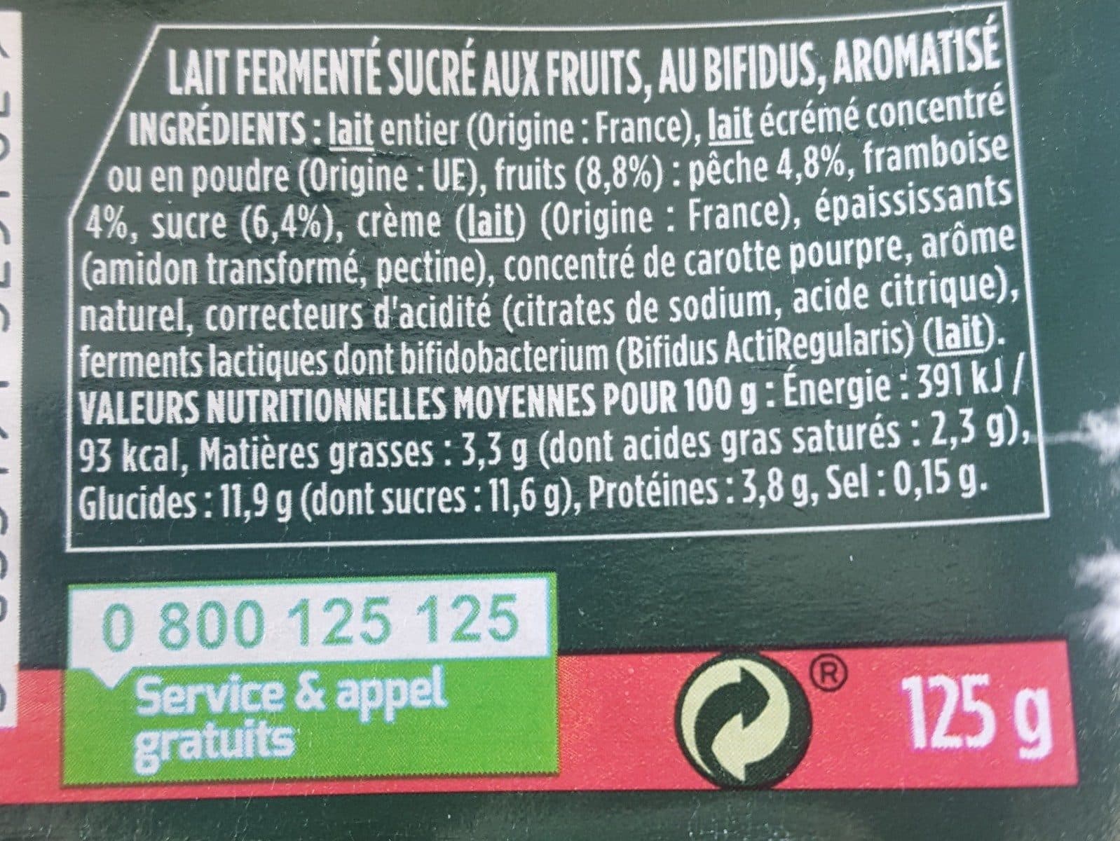 Activia Activia fruits 125 g x 4 peche - framboise packshot