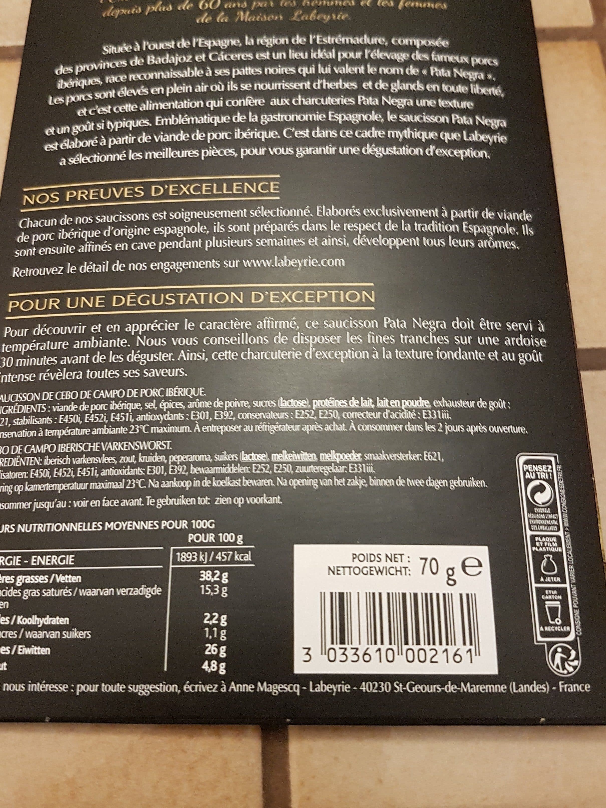 Labeyrie Saucisson pata negra packshot