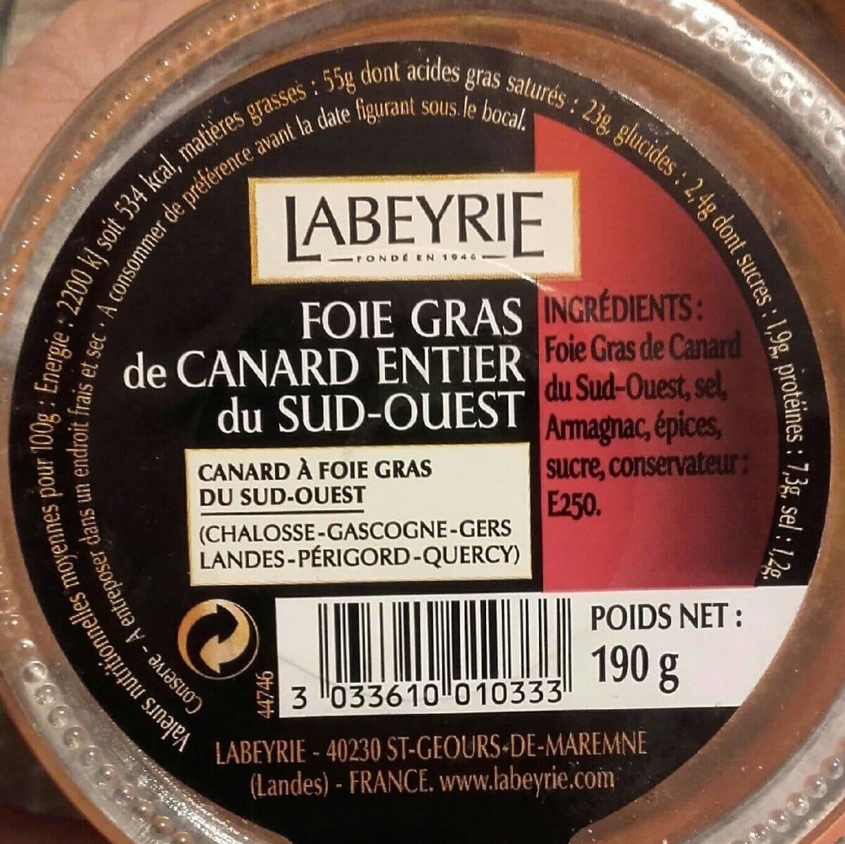 Labeyrie Foie gras de canard entier du sud-ouest packshot