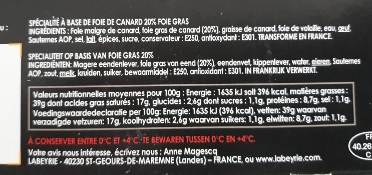 Labeyrie Foie gras 20% packshot