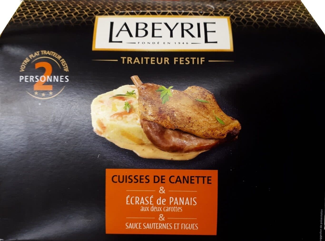 Labeyrie Cuisses de canette & écrasé de panais aux carottes jaunes et oranges, sauce Sauternes et figues packshot