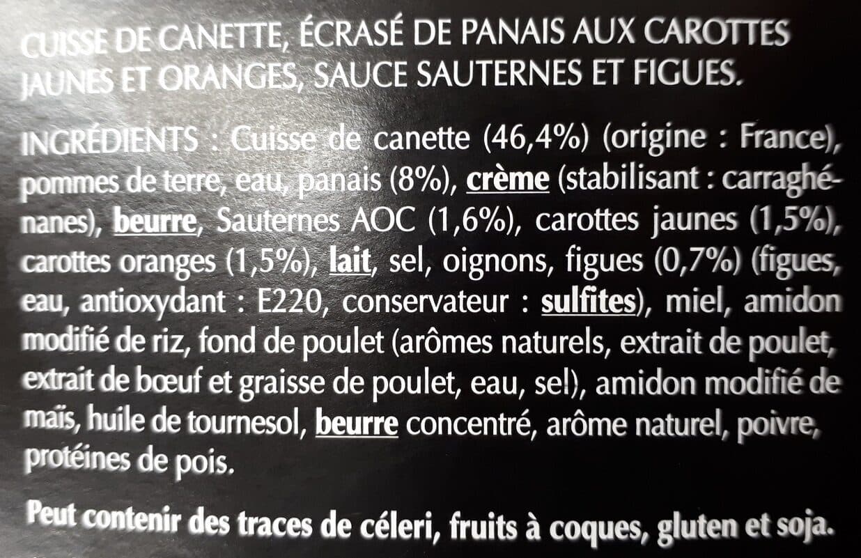 Labeyrie Cuisses de canette & écrasé de panais aux carottes jaunes et oranges, sauce Sauternes et figues packshot