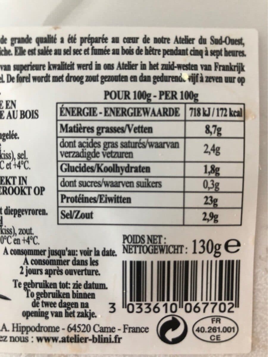 L'Atelier Blini Truite de france fumee packshot