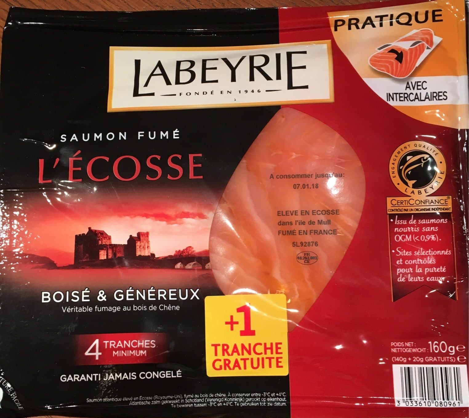 Labeyrie Saumon fume d'ecosse 4 tranches 140g labeyrie packshot