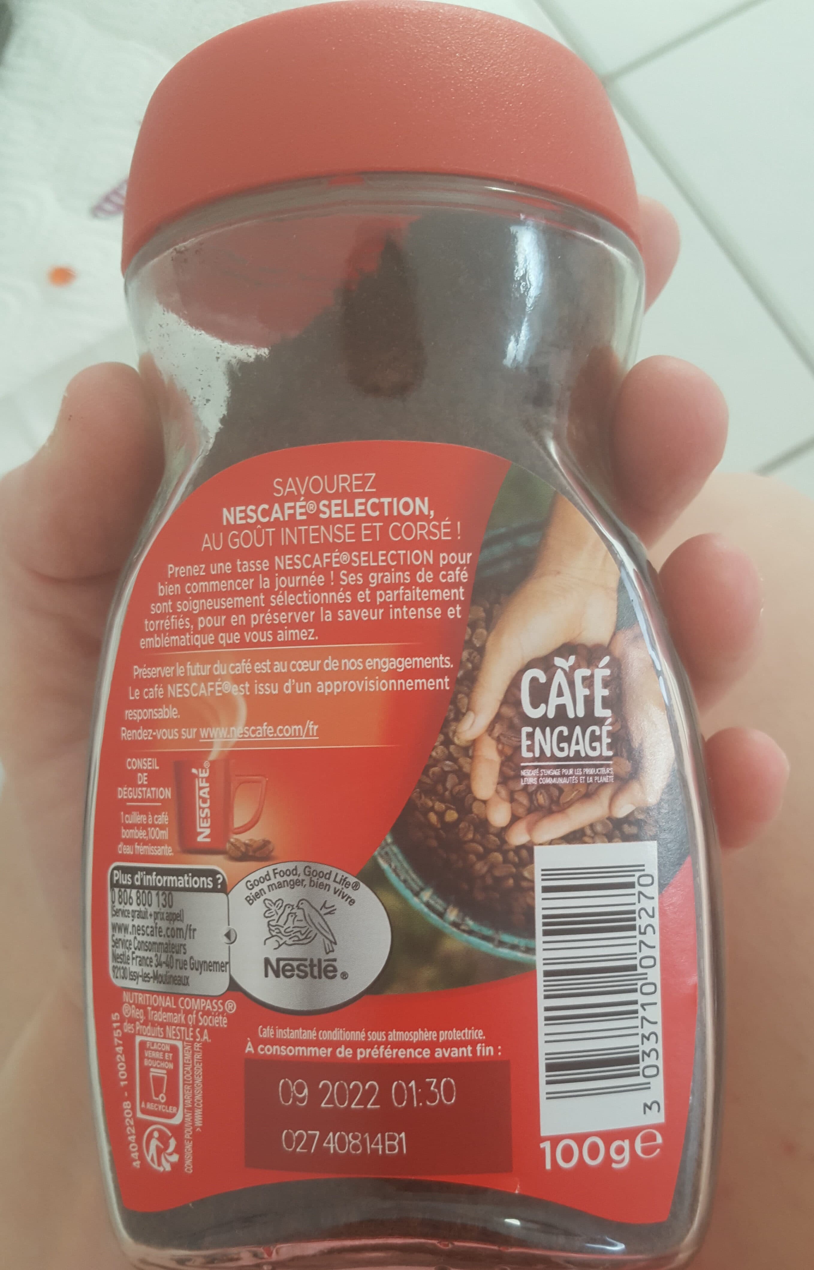 Nescafé NESCAFÉ Sélection, Café Soluble, Flacon de 100g packshot