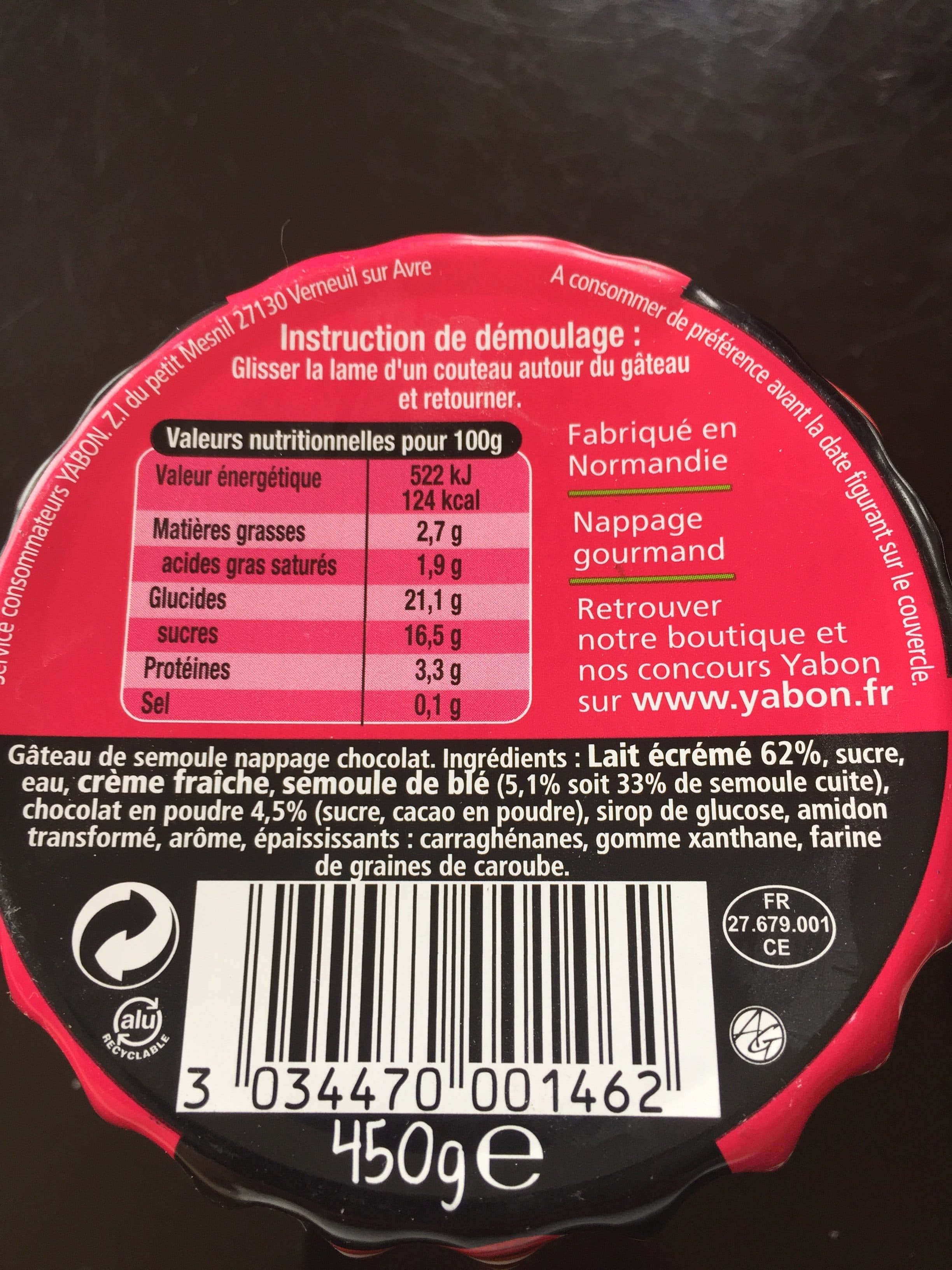 Yabon Mon gâteau de semoule nappé de chocolat packshot