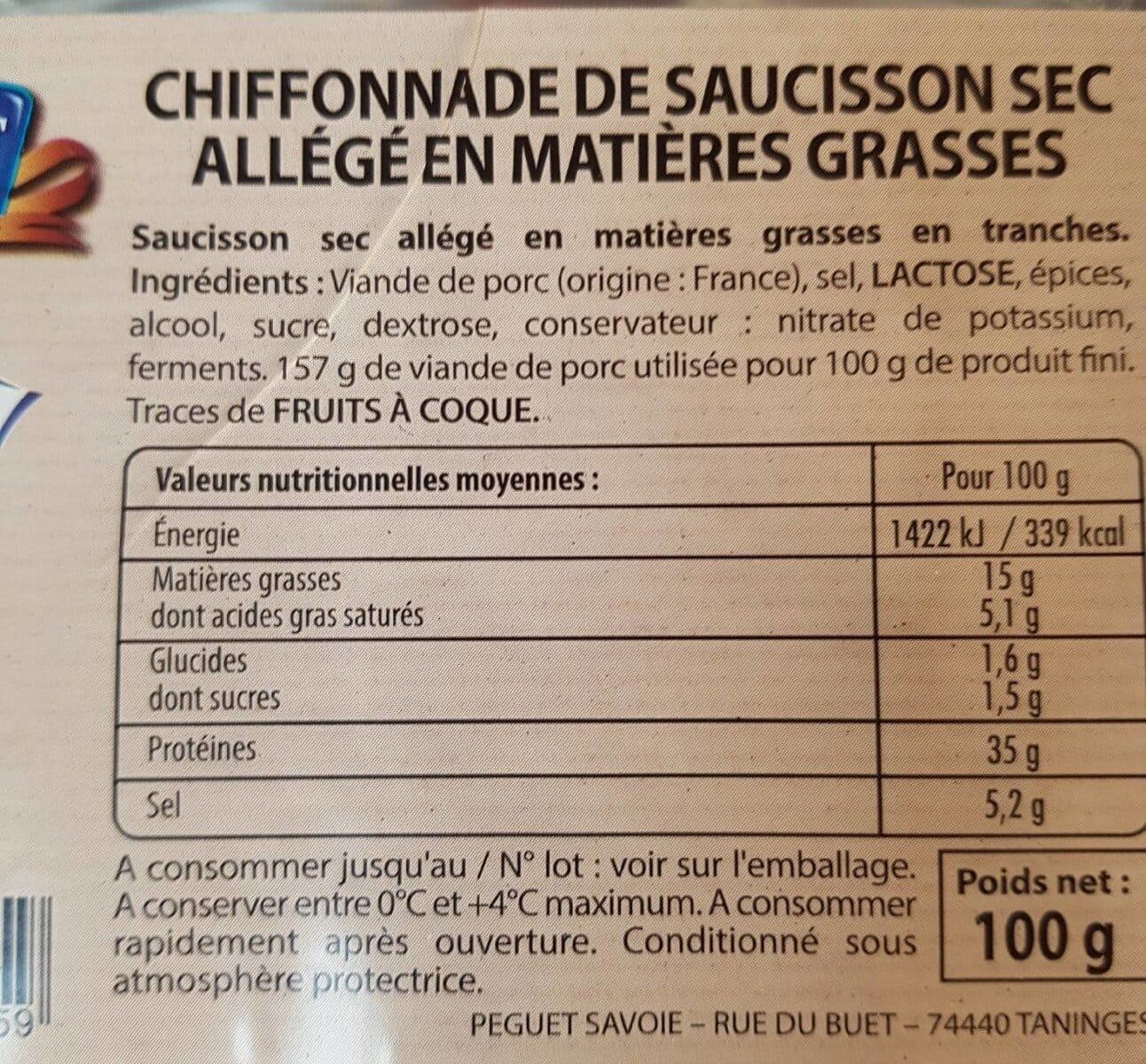 Peguet Saucisson sec allégé en matières grasses tranché packshot