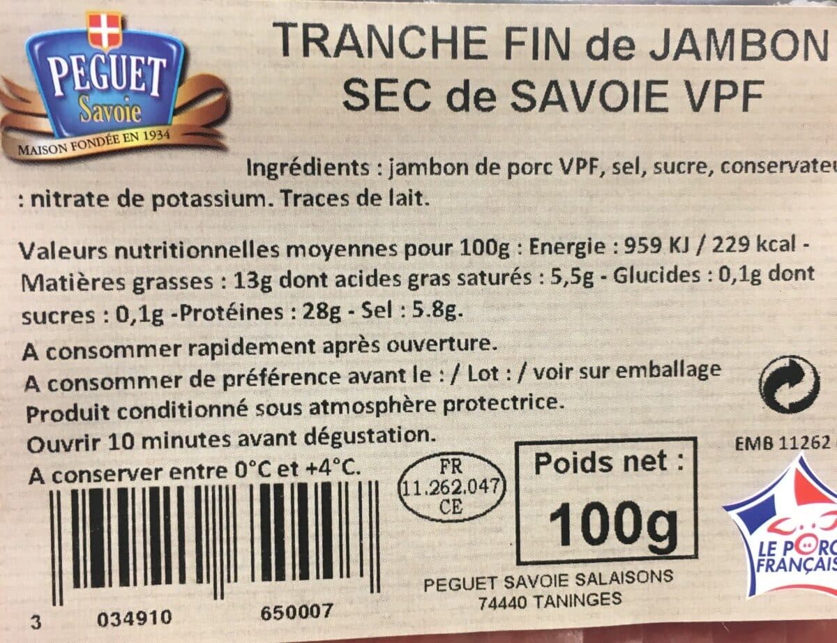 Peguet Savoie Tranche fin de jambon sec de Savoie VPF packshot