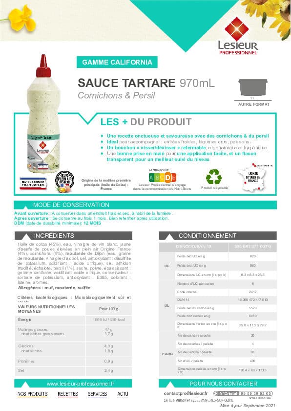 Lesieur Lesieur Professionnel Sauce Tartare format California packshot