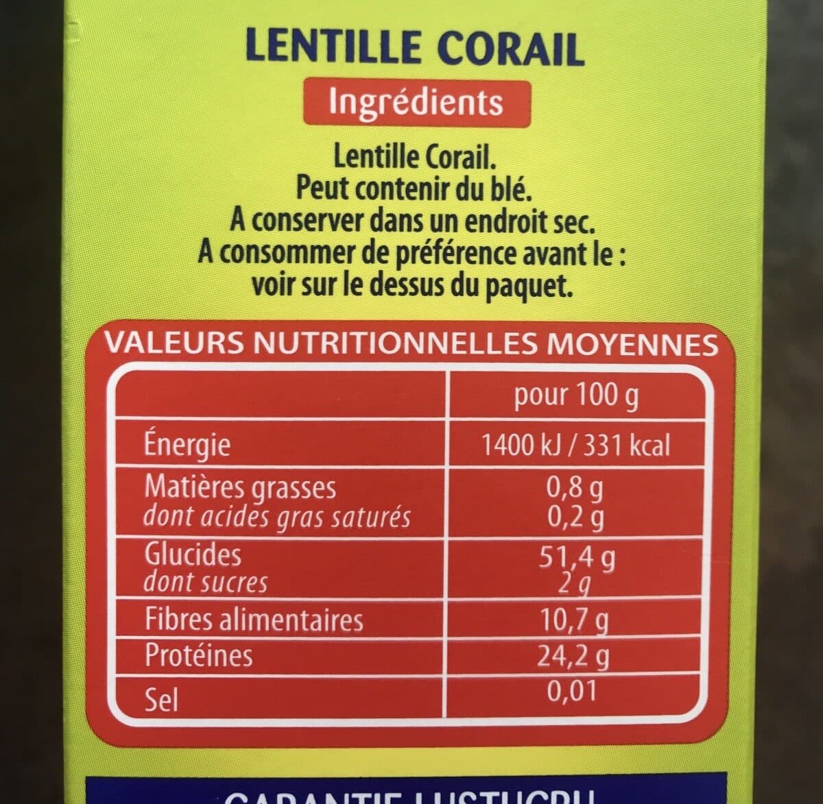 Lustucru Lentilles corail packshot