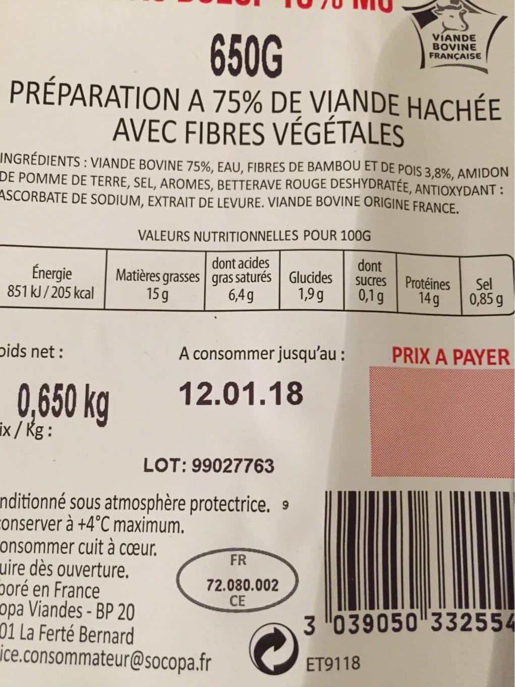 Petit Prix Haché au Boeuf 15% MG packshot