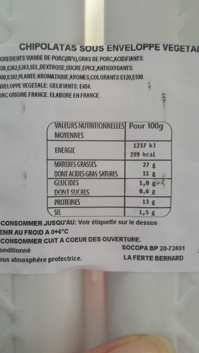 Socopa Chipolatas sous enveloppe végétale packshot