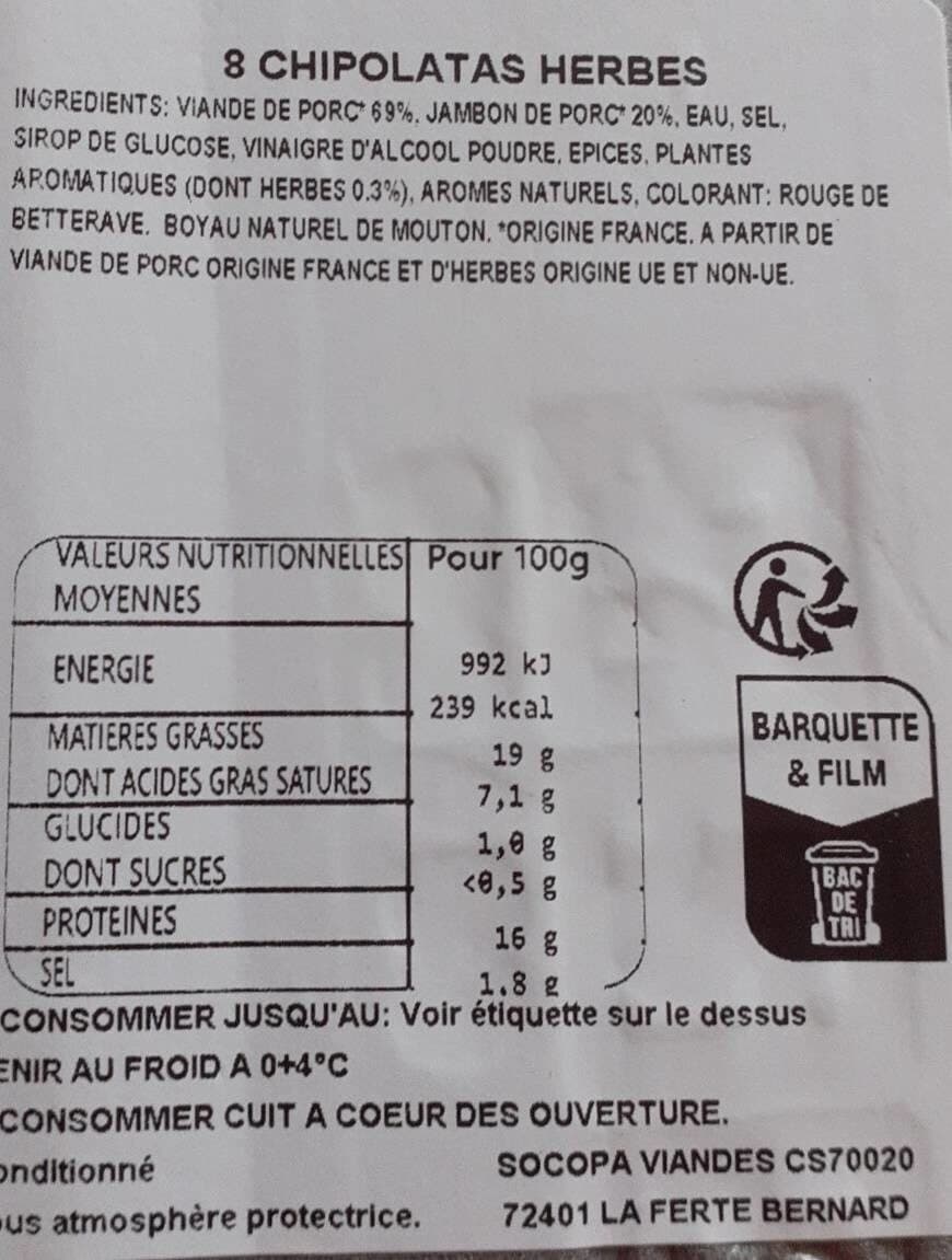 Socopa Les pitchoulines chipolatas aux herbes packshot