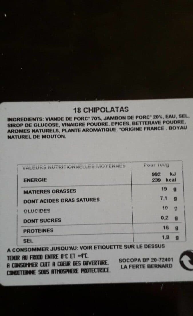 Socopa Chipolatas supérieures Façon Charcutières packshot