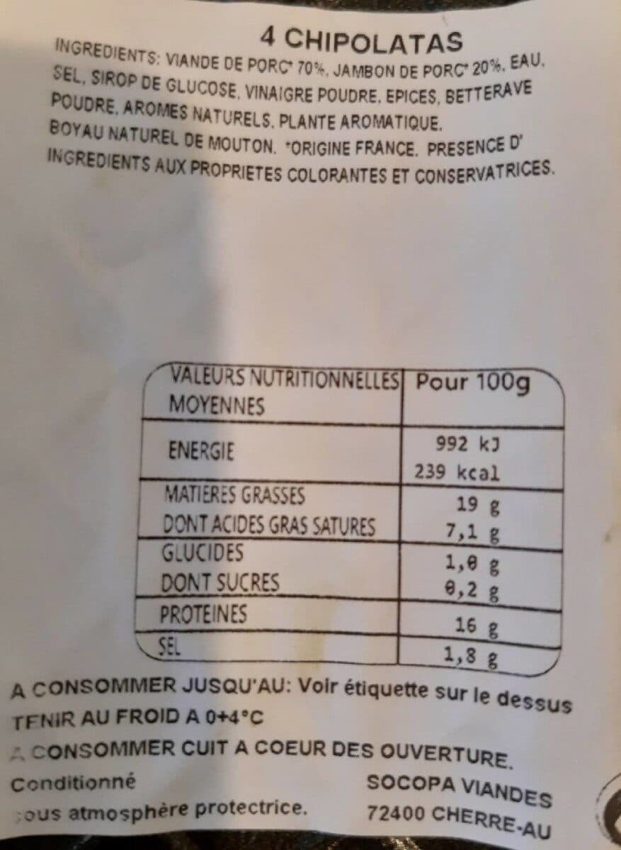 Socopa Socopa chipolatas facon bouchere packshot