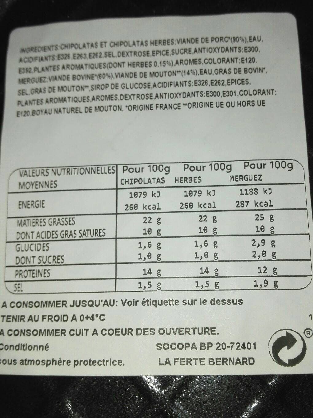 Socopa ASSORTIMENT de SAUCISSES (Chipos,Chipos Herbes et Merguez) 55g Poids fixe packshot