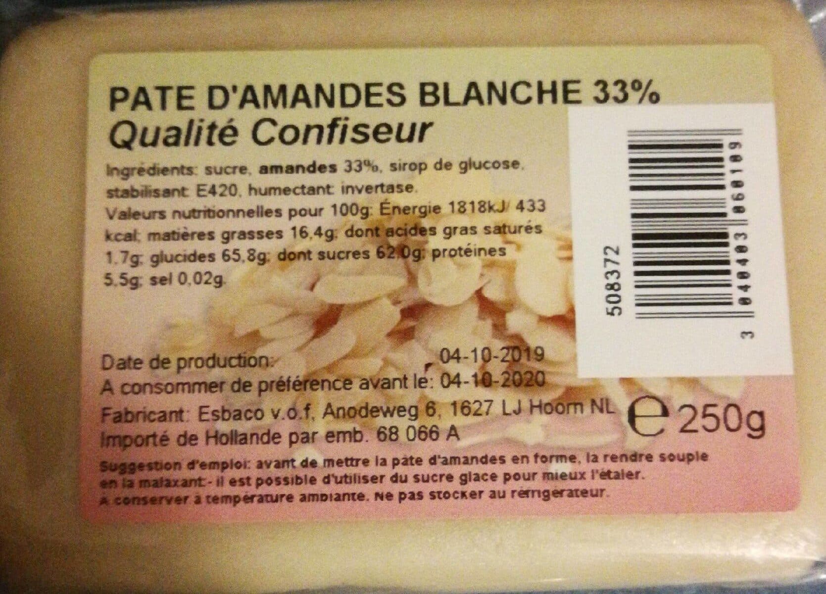 Escabo Pâte D'amandes Blanche packshot