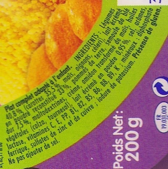 Blédichef Blédichef - Tendresse de semoule et son mouliné de carottes au lait packshot